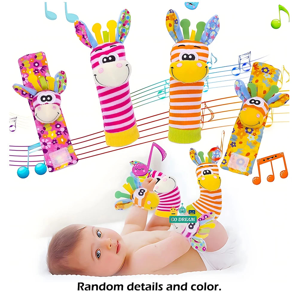 Baby Wrist Rattle & Foot Finder Socks Set (4-Piece) — Sensory Toys for Newborns