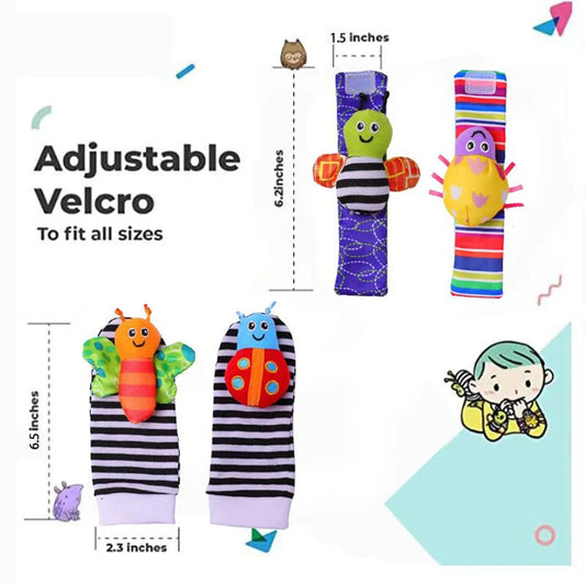 Baby Wrist Rattle & Foot Finder Socks Set (4-Piece) — Sensory Toys for Newborns