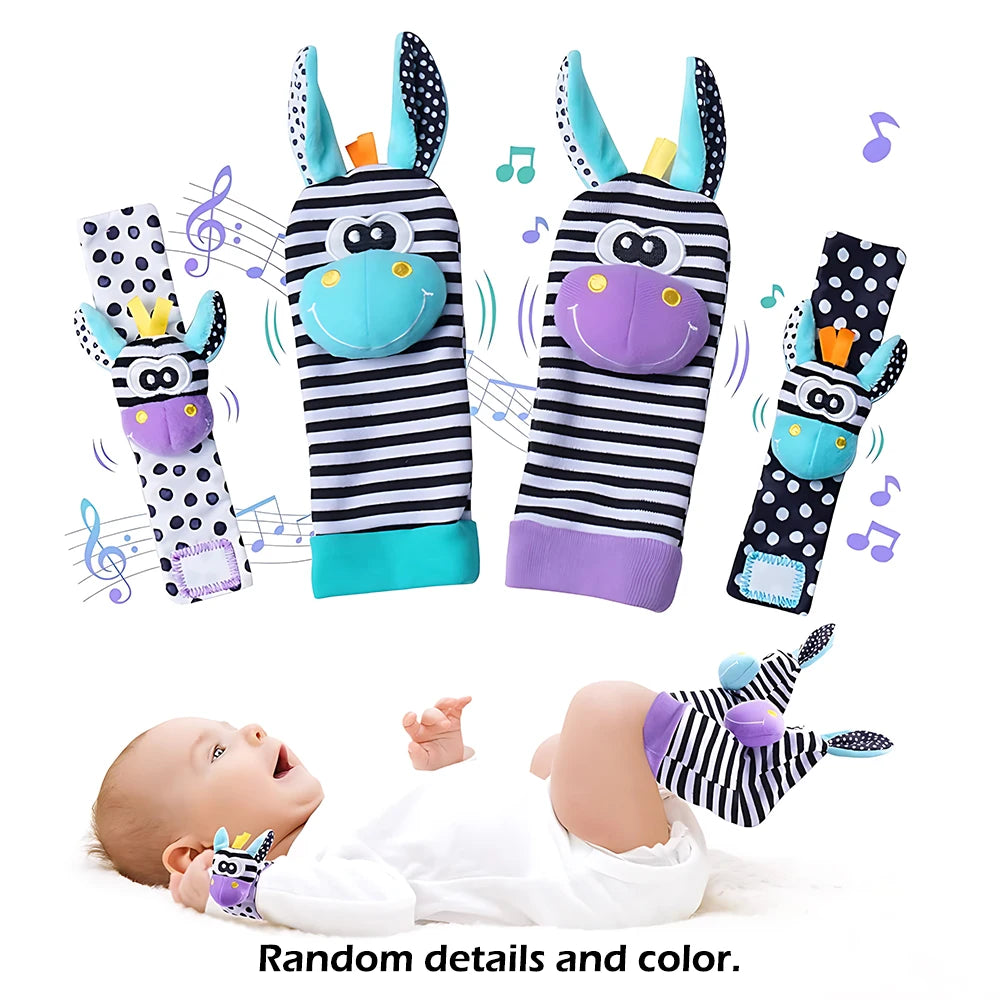 Baby Wrist Rattle & Foot Finder Socks Set (4-Piece) — Sensory Toys for Newborns