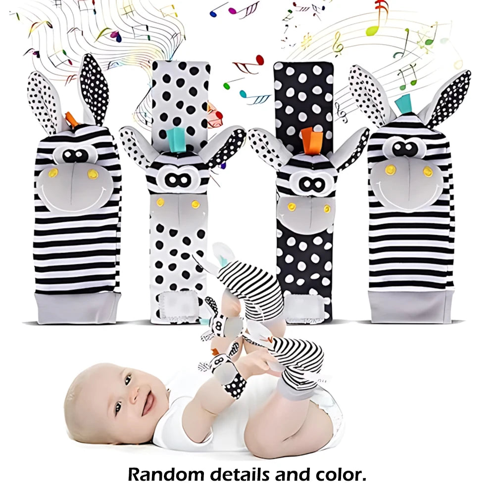 Baby Wrist Rattle & Foot Finder Socks Set (4-Piece) — Sensory Toys for Newborns
