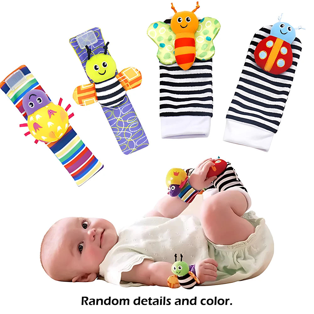 Baby Wrist Rattle & Foot Finder Socks Set (4-Piece) — Sensory Toys for Newborns