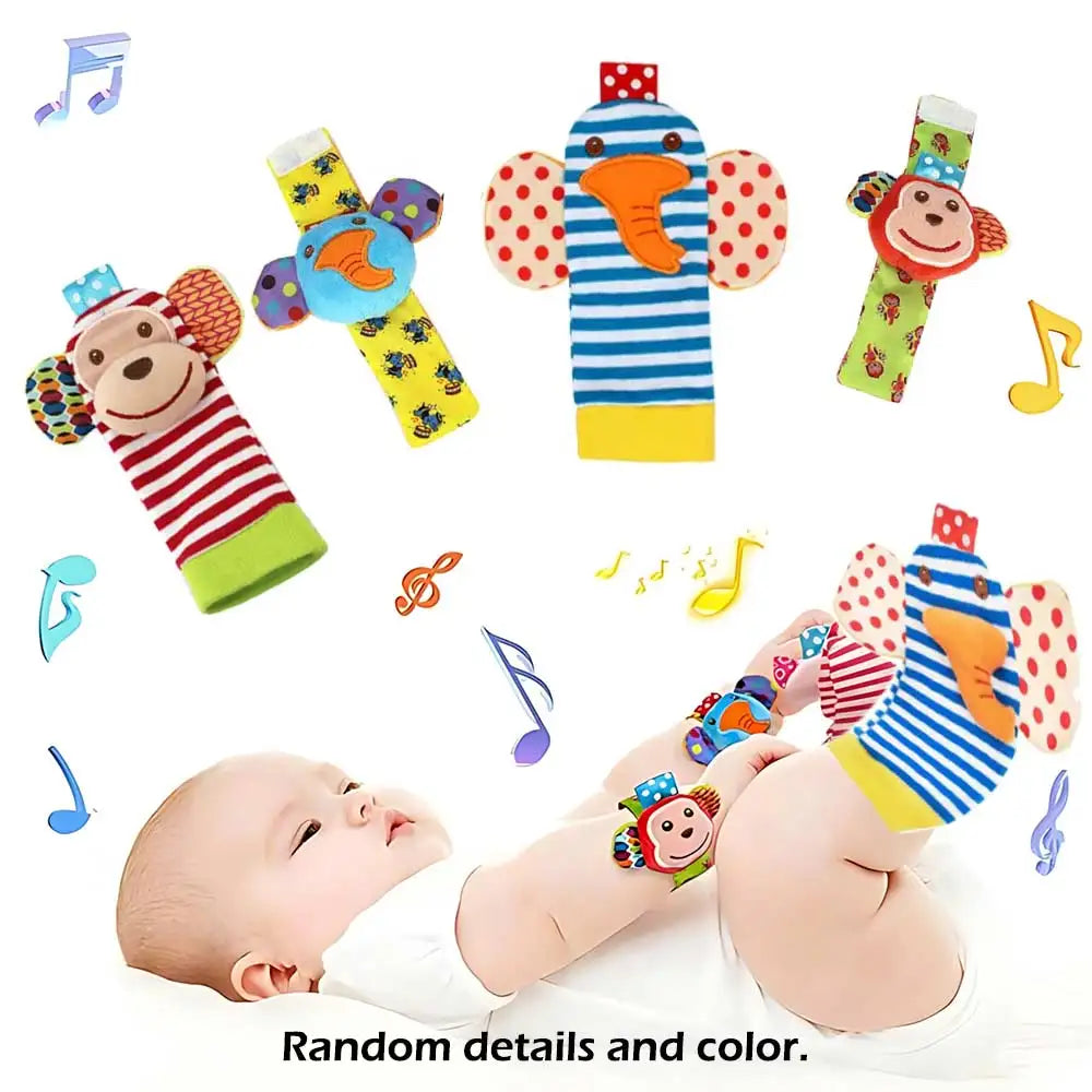 Baby Wrist Rattle & Foot Finder Socks Set (4-Piece) — Sensory Toys for Newborns