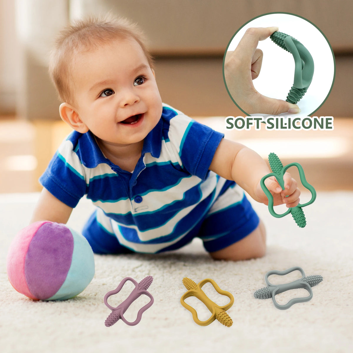 Baby Teething Toys — Easy-Grip, Food-Grade Silicone (Set of 6)