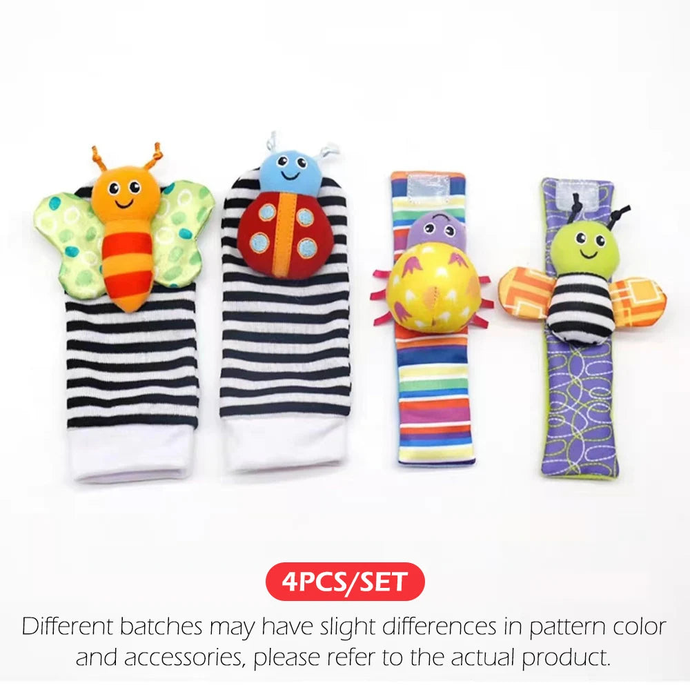 Baby Wrist Rattle & Foot Finder Socks Set (4-Piece) — Sensory Toys for Newborns