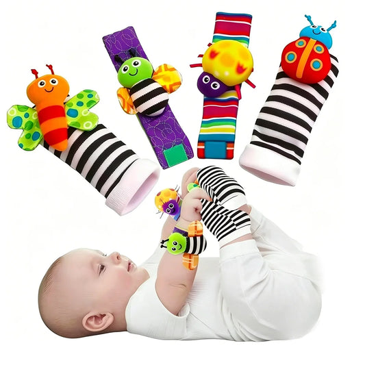 Baby Wrist Rattle & Foot Finder Socks Set (4-Piece) — Sensory Toys for Newborns