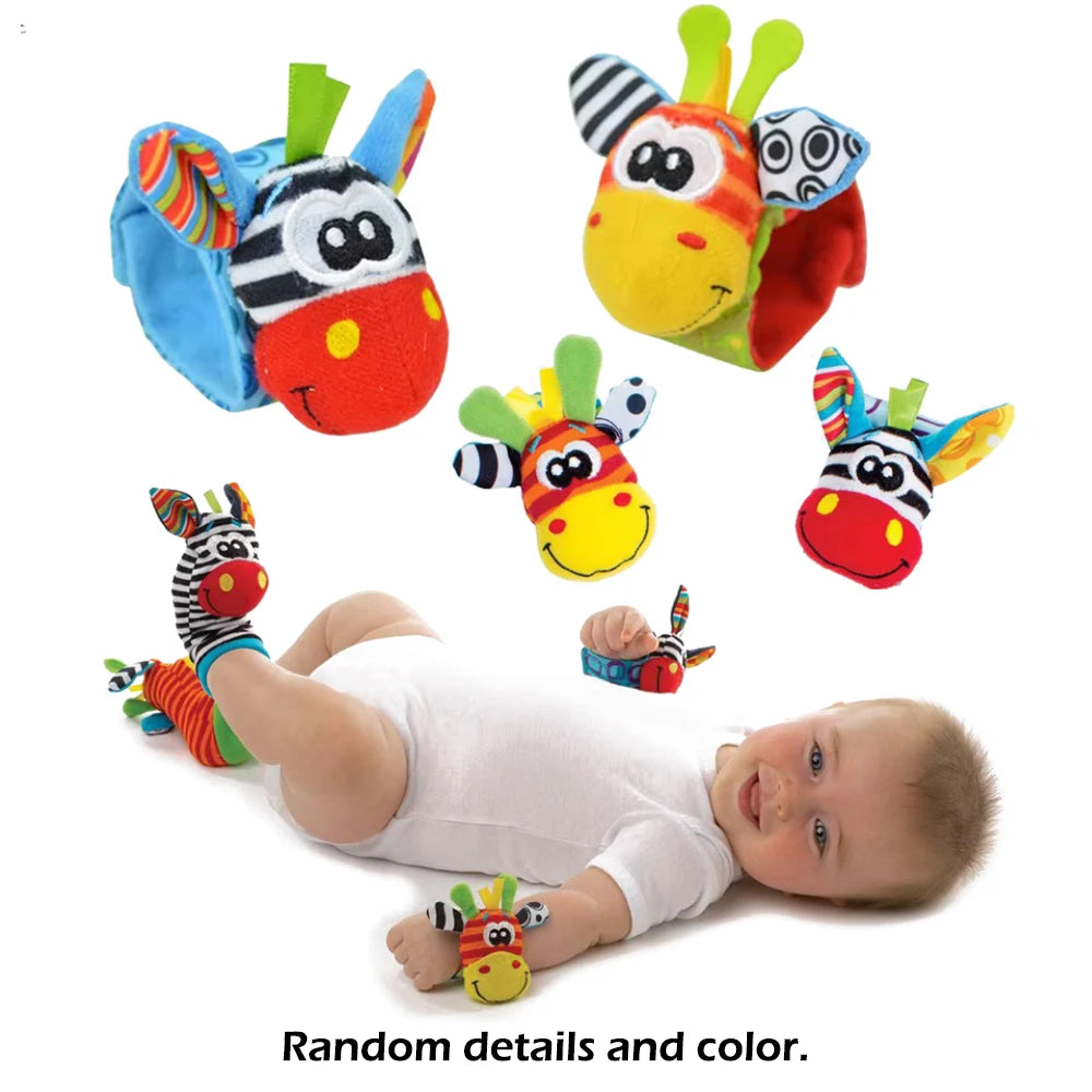 Baby Wrist Rattle & Foot Finder Socks Set (4-Piece) — Sensory Toys for Newborns
