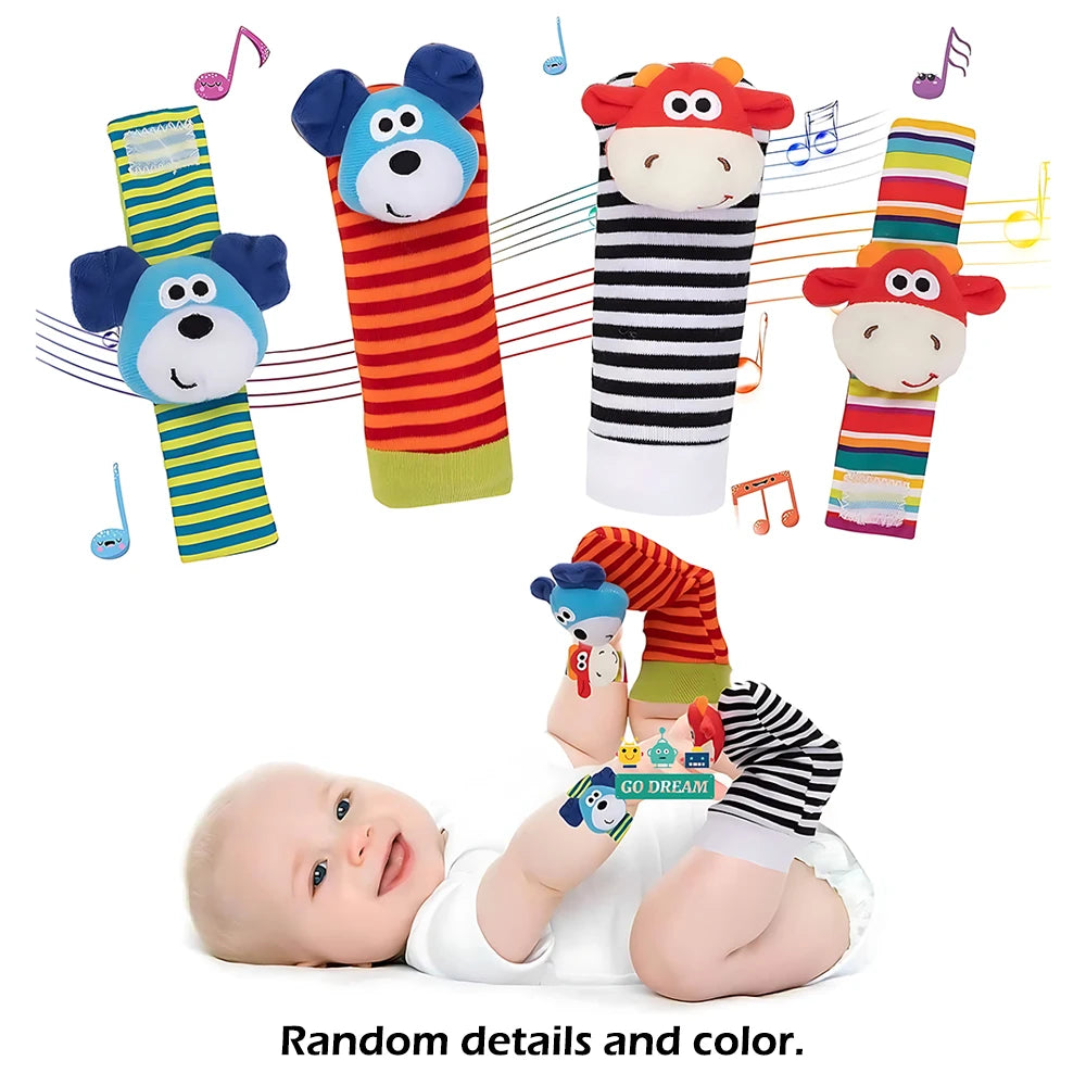 Baby Wrist Rattle & Foot Finder Socks Set (4-Piece) — Sensory Toys for Newborns