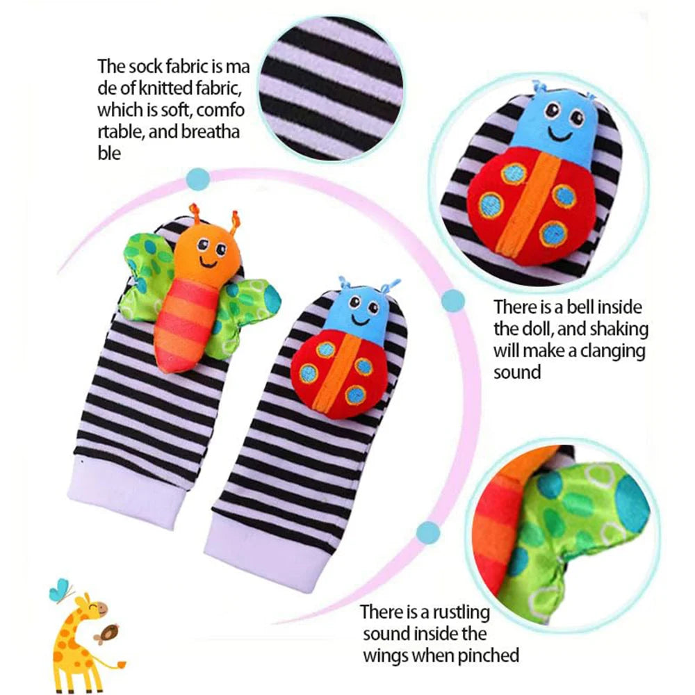 Baby Wrist Rattle & Foot Finder Socks Set (4-Piece) — Sensory Toys for Newborns